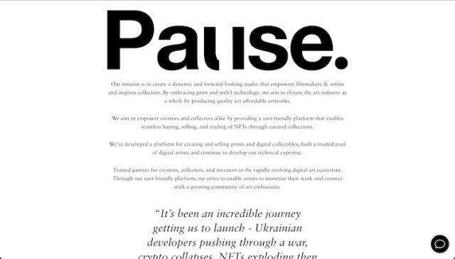 Pause Studio About page on Desktop